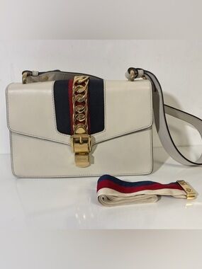 Gucci Calfskin Small Sylvie Shoulder Bag Off White
